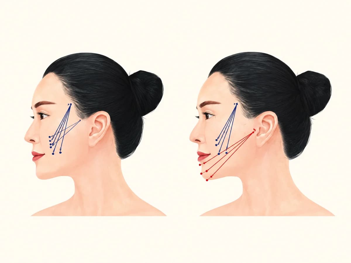 ภาพวาดประกอบแนวการพยุงเนื้อเยื่อบริเวณใบหน้า ไม่ใช่ภาพผลการรักษาหรือแผนเฉพาะบุคคล