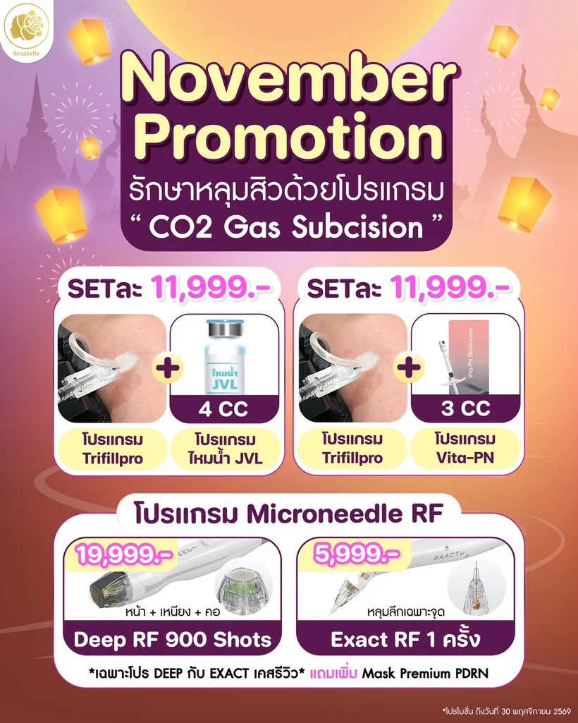 ภาพโปรโมชันเดือนพฤศจิกายน 2569 โปรแกรม CO2 Gas Subcision และ Microneedle RF